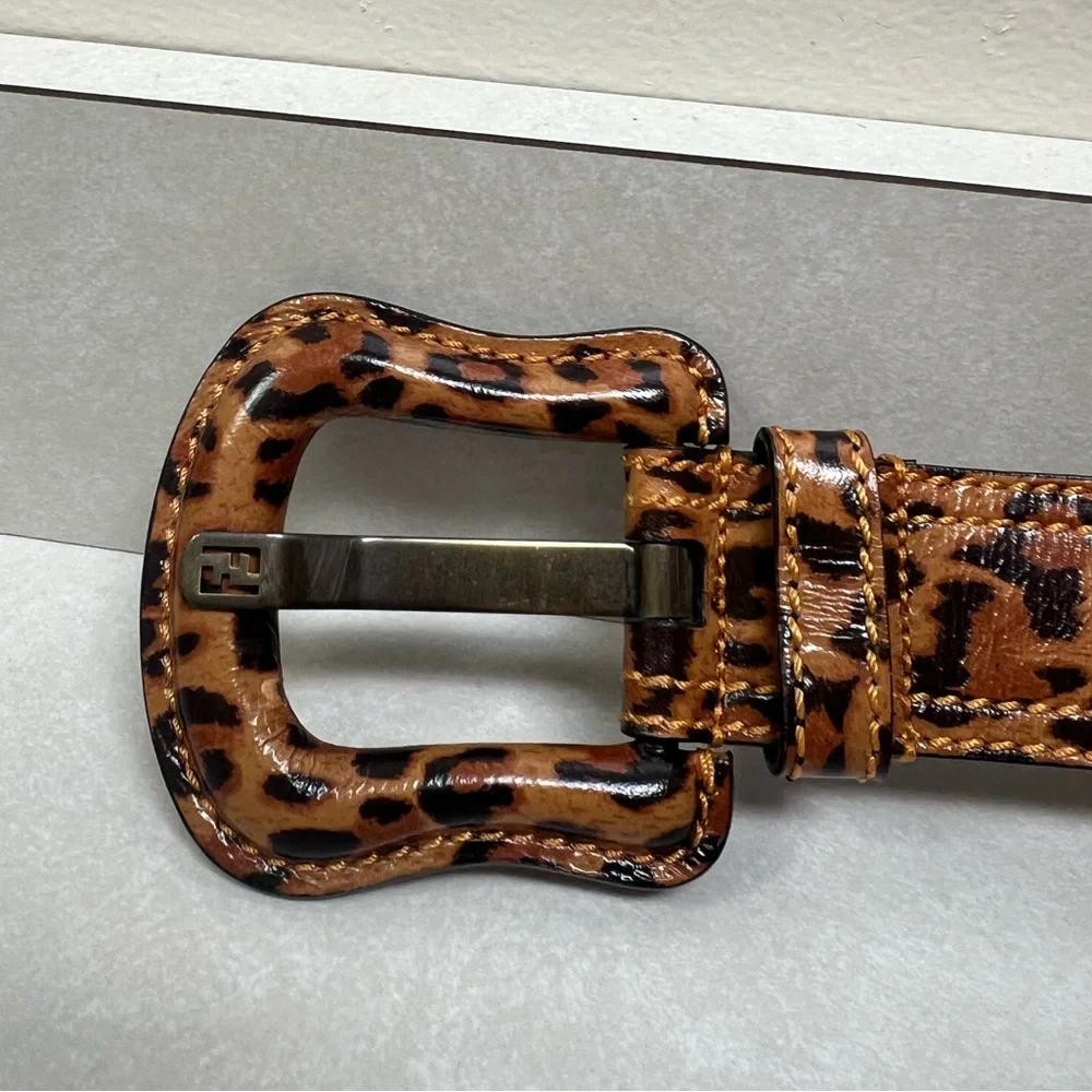 Fendi Wide Leopard Print Leather Belt Size 80/32 - Picture 3 of 13